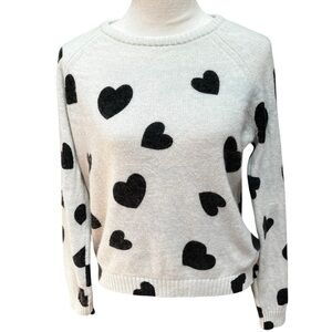 Forever 21 Women’s Large Sweater Cream Dark Gray Hearts Crewneck
